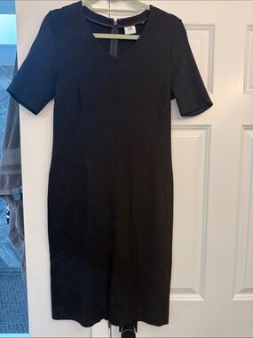 CAbi Claire Ponte Black V-Neck Midi Dress